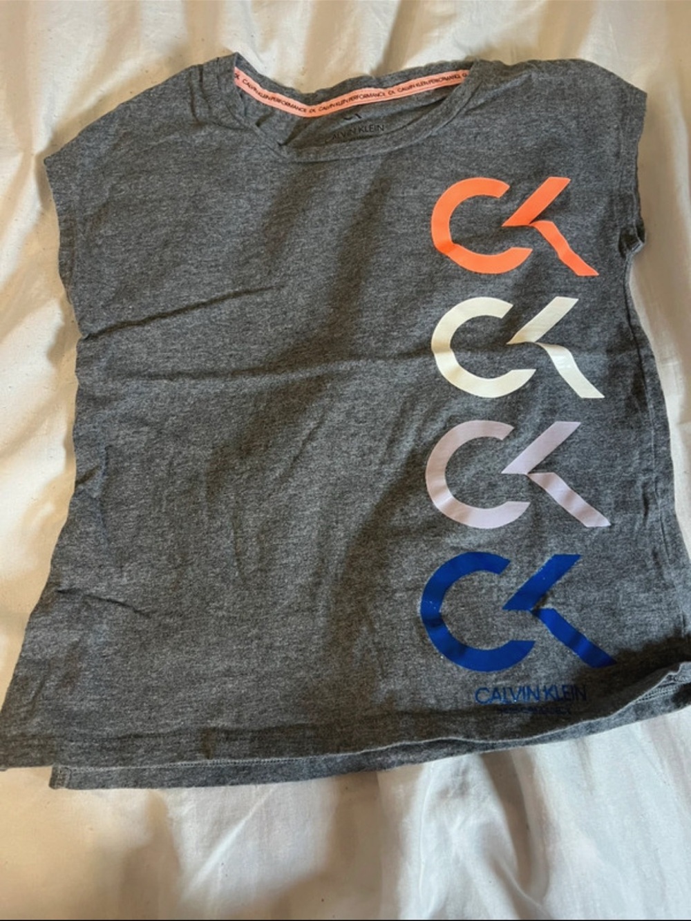 Calvin Klein Kids Gray Tee with Multicolor CK Logos